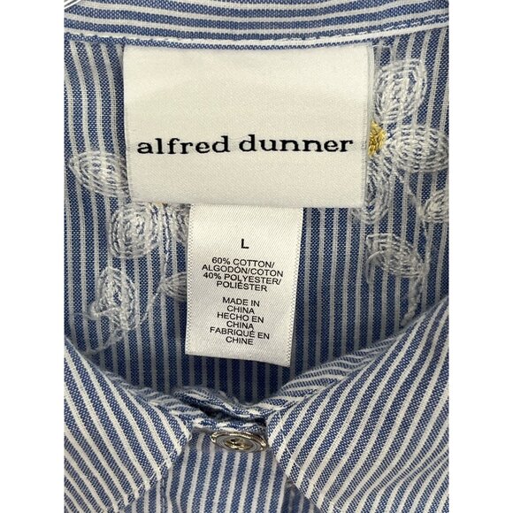 Alfred Dunner Women’s Size L Blue Striped Button-Front Shirt with Embroidered Da - Picture 2 of 6